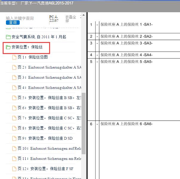 2017年奥迪A6L保险丝说明资料