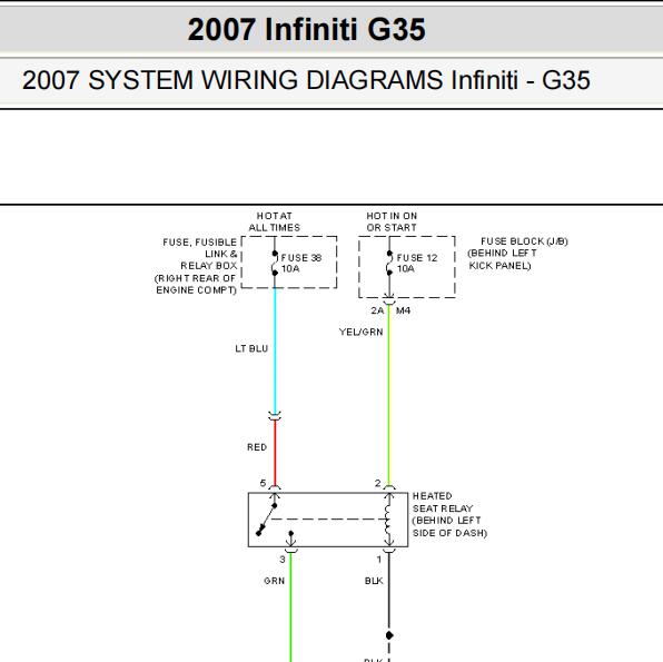 2007年英菲尼迪G35座椅电路图