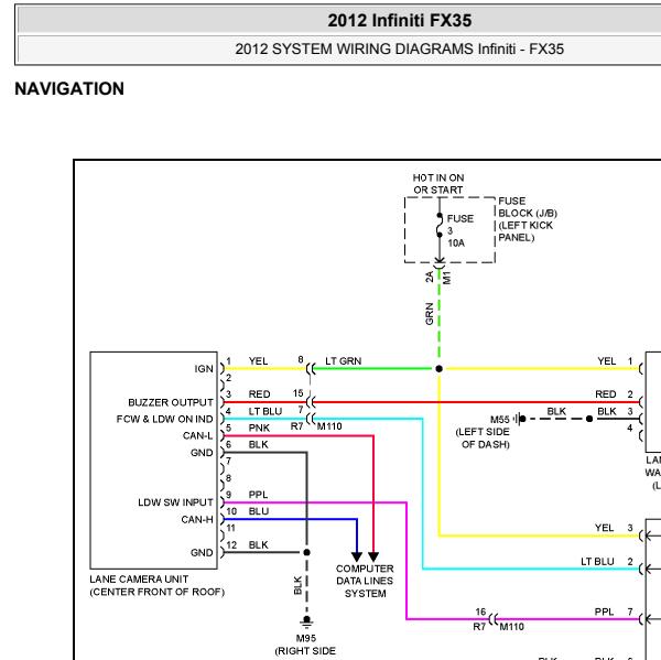 2012年英菲尼迪FX35倒车影像电路图