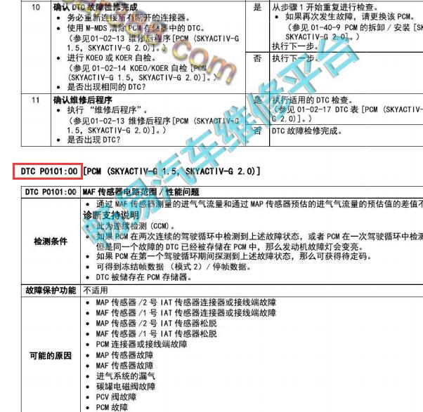 2017年马自达昂克赛拉P0101故障码资料