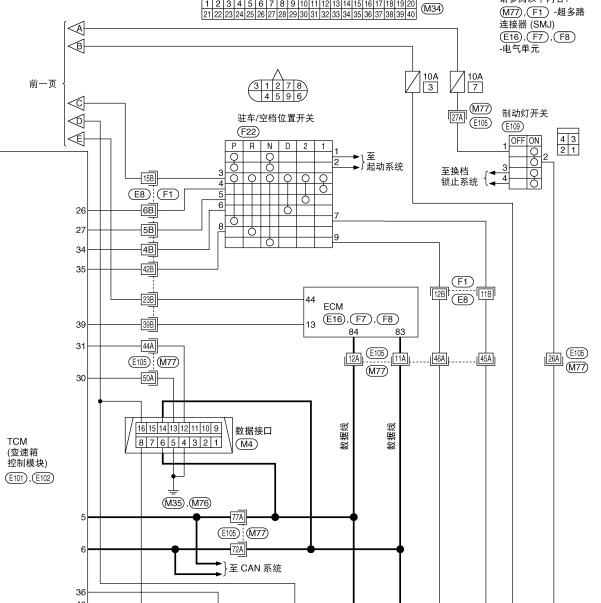2008年日产骊威变速箱档位开关电路图