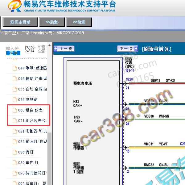 2019年福特MKC仪表电路图