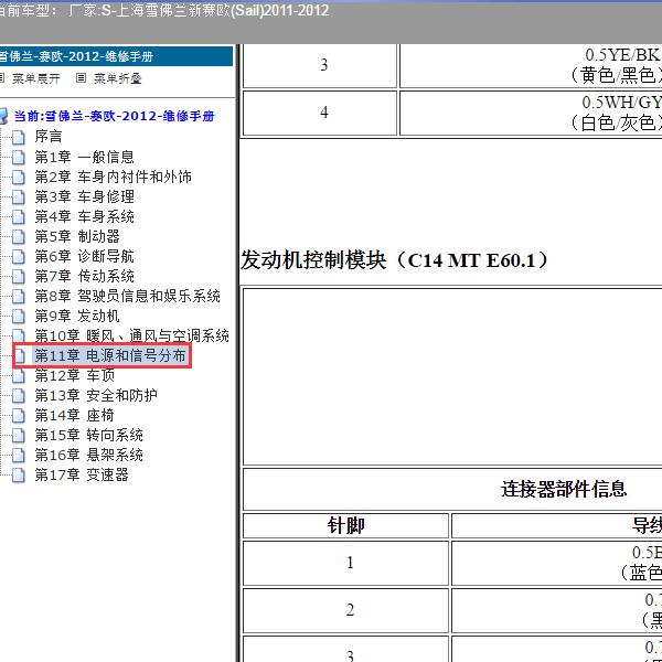 2011-2012年上海雪佛兰-新赛欧 发动机针脚