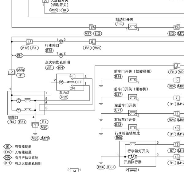 2010年日产轩逸后备箱开关电路图