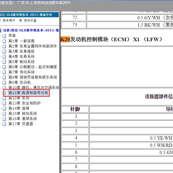 2011年上海别克-GL8豪华版 发动机针脚