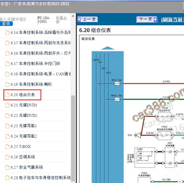 2021-2022年凯翼汽车-轩度 组合仪表电路图