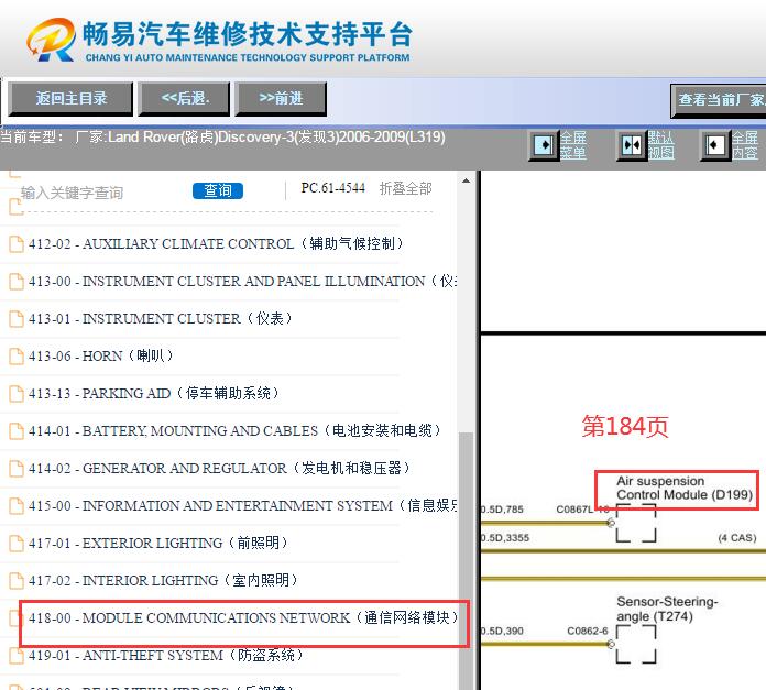 2006-2009年路虎发现3 悬挂模块网络通讯电路图