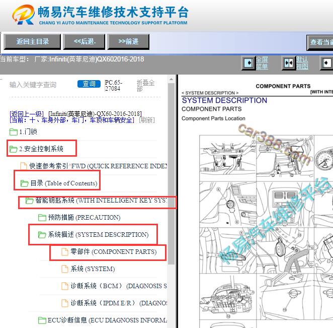 2016-2018年英菲尼迪QX60无钥匙系统部件位置资料