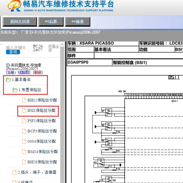 2007年雪铁龙毕加索BSI电路图和保险说明