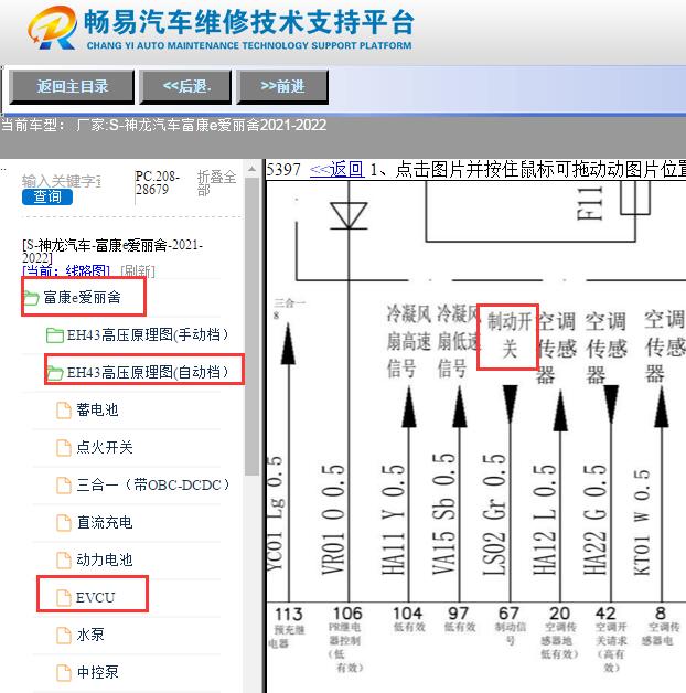 2021-2022年神龙富康E爱丽舍制动开关电路图