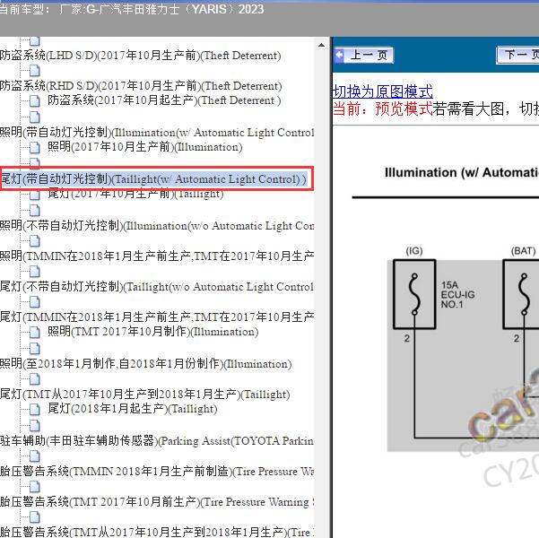 2023年广汽丰田-雅力士（YARIS） 尾灯电路图