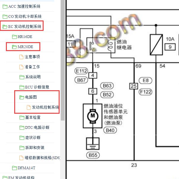 2018-2019年启辰T70 MR20发动机油浮子电路图