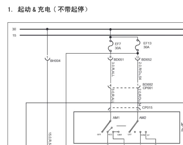 2017年名爵汽车MG5 起动机系统电路图