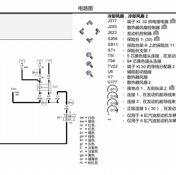 2011年奥迪A4发动机风扇电路图和维修手册