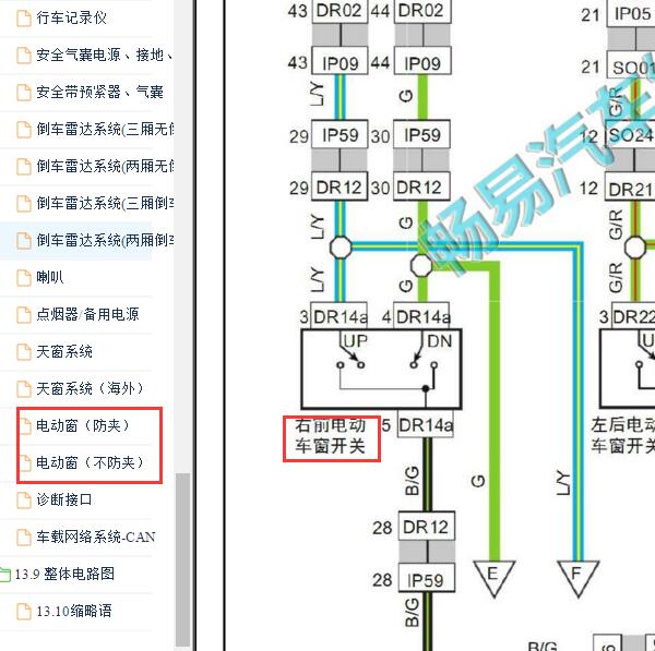 2017-2018年吉利帝豪右前玻璃升降电路图