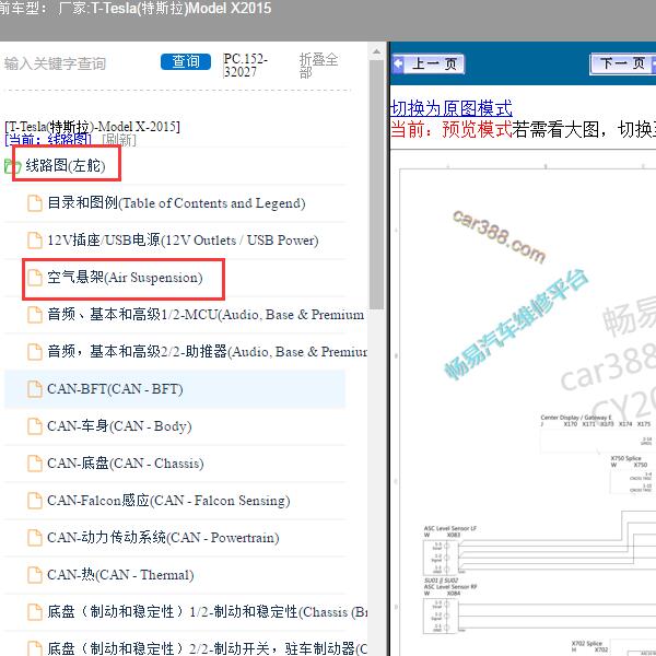2015年Tesla(特斯拉)-Model X 空气悬架电路图