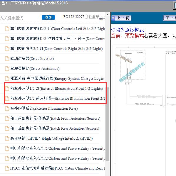 2016年Tesla(特斯拉)-Model S 前照明灯电路图