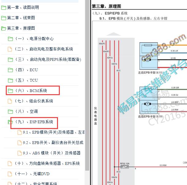 2021-2022年奇瑞艾瑞泽5 BCM和手刹电路图