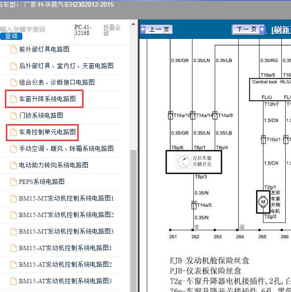 2012-2015年华晨汽车-H230 车窗升降和车身控制系统电路图