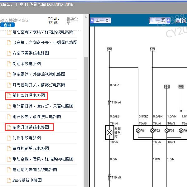 2012-2015年华晨汽车-H230 转向灯和车窗升降电路图