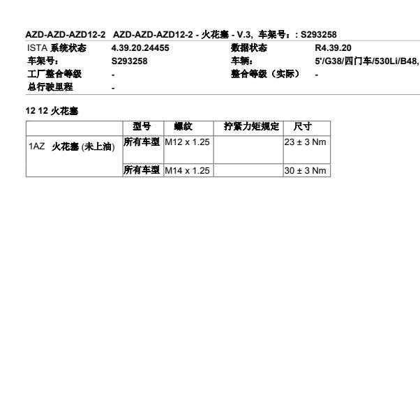 2022年宝马 530Li火花塞扭矩