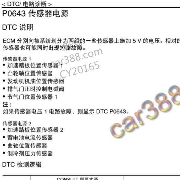 2013年日产骊威P0643故障码资料
