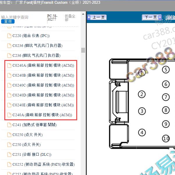 2022年Ford(福特)-Transit Custom（全顺）音响针脚资料