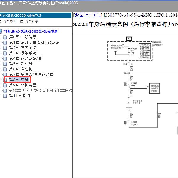 2005年上海别克-凯越 行李箱开关电路图