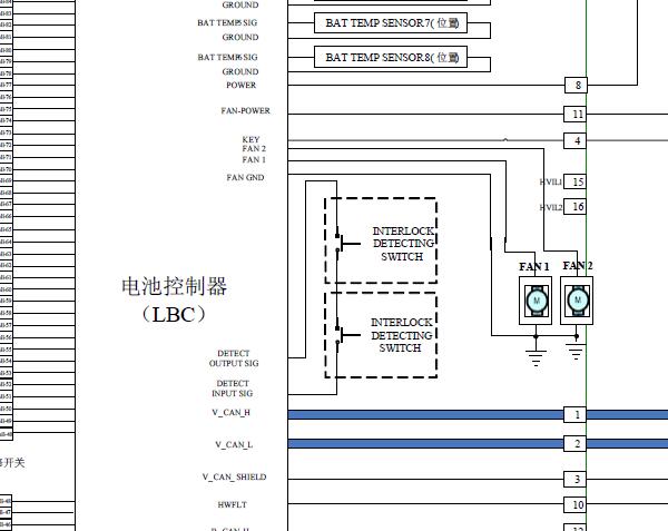 2015年江淮IEV5 动力电池等相关元件电路图资料