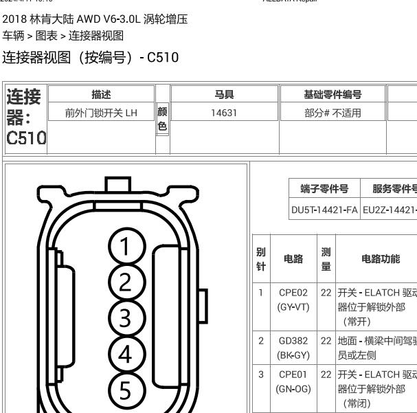2018年林肯大陆左前门锁针脚