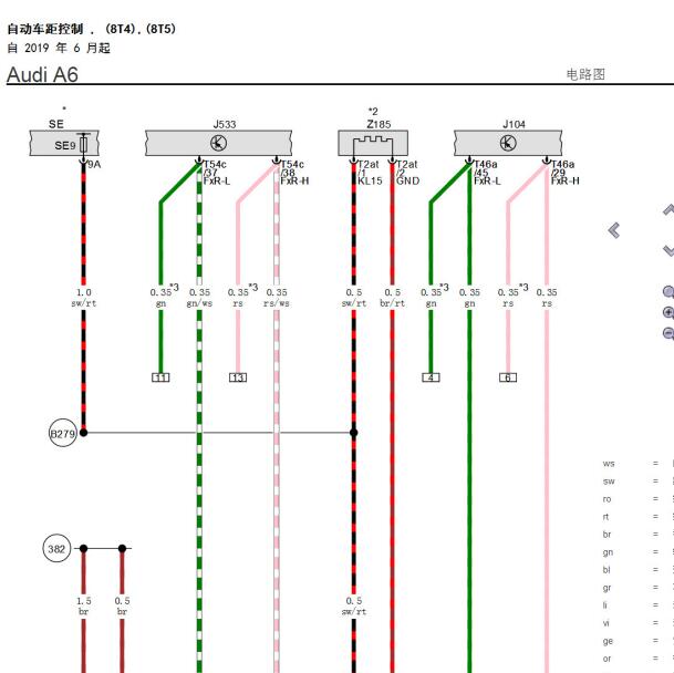 2023年奥迪A6 前雷达电路图