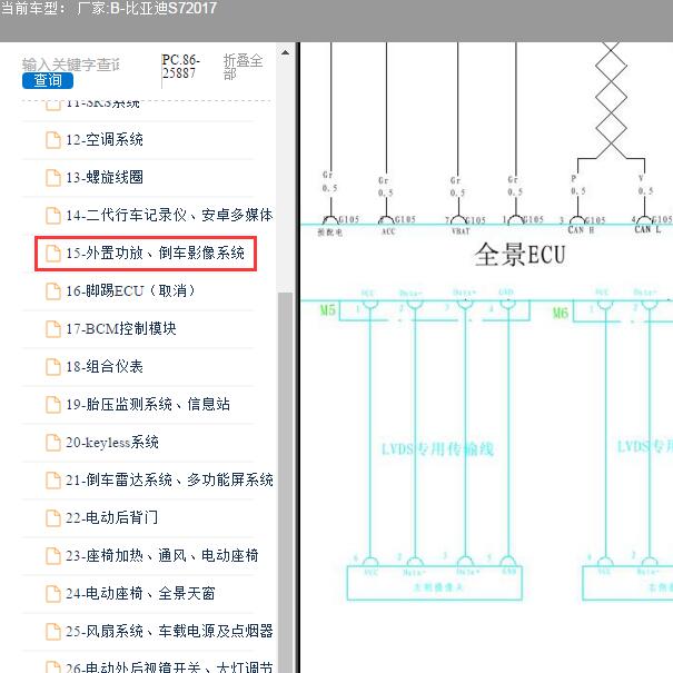2017年比亚迪S7全景影像电路图