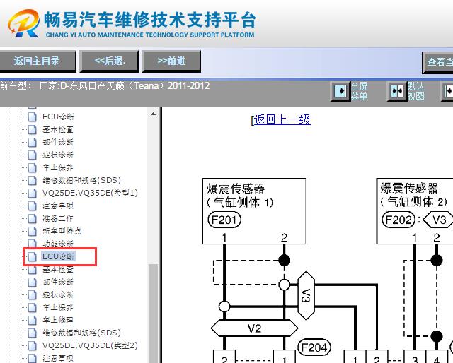 2011-2012年日产天籁发动机爆震传感器电路图