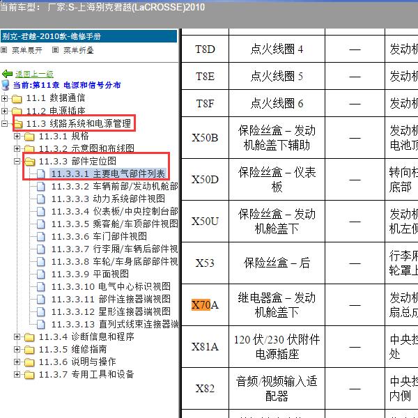 2010年上海别克-君越 X70位置