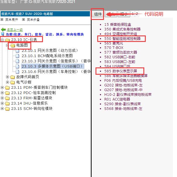 2020-2021年观致7 仪表网格电路图
