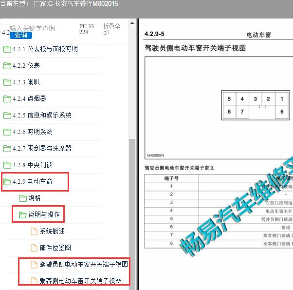 2015年长安睿行M80车窗针脚资料