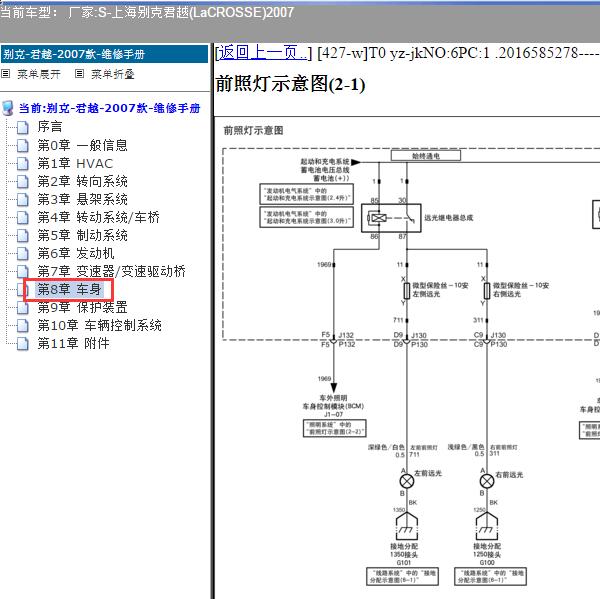2007年上海别克-君越 照明系统电路图