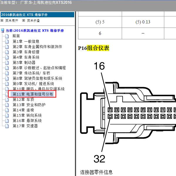 2016年上海凯迪拉克-XTS 仪表针脚