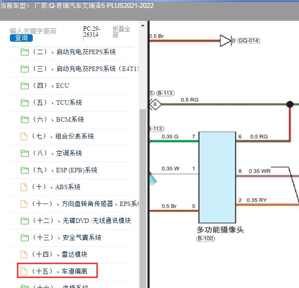 2021-2022年奇瑞艾瑞泽5 PLUS全景摄像头电路图
