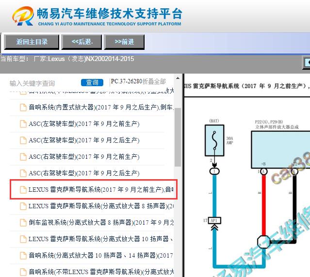 2014-2015年雷克萨斯NX200导航系统电路图