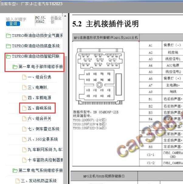 2023年江淮帅铃T8 音响针脚资料