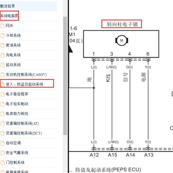 2014-2016年红旗H7 转向柱锁电路图