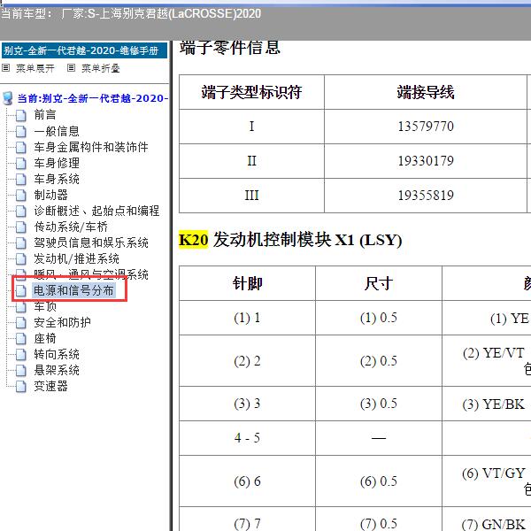 2020年上海别克-君越 发动机针脚
