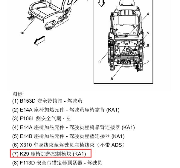 2010年别克英朗座椅加热和驻车辅助控制模块位置