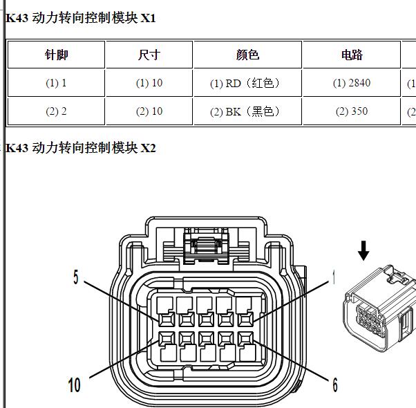 2016年别克昂科威转向系统针脚定义