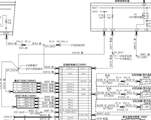 2019年神龙富康ES500空调和中控屏电路图