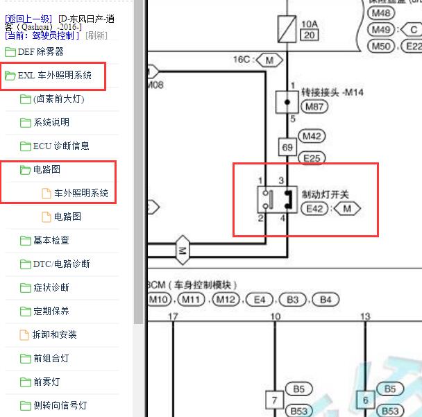 2016年日产逍客制动灯开关电路图