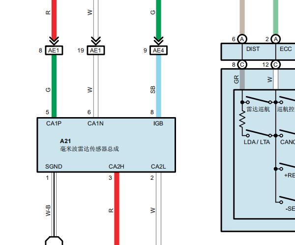 2023年丰田凯美瑞前ACC雷达电路图