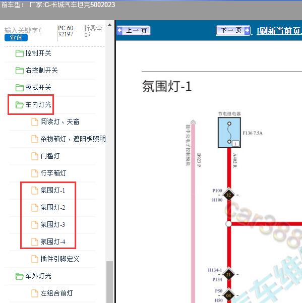 2023年长城汽车-坦克500 氛围灯电路图