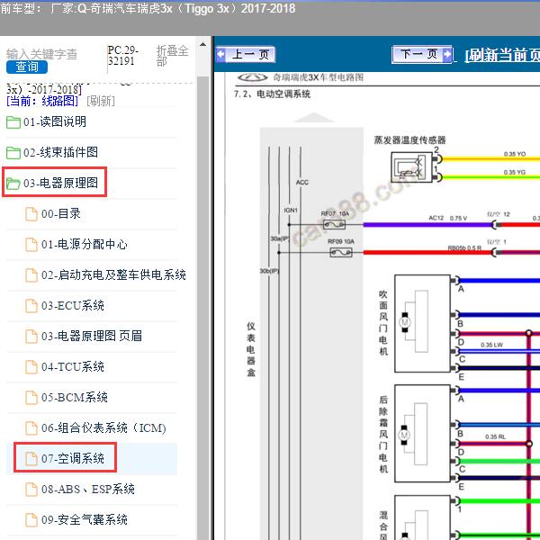 2017-2018年奇瑞汽车-瑞虎3x 空调电路图